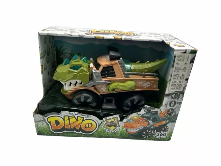 AUTO DINOZAUR Z DŹWIĘKIEM I ŚWIATŁEM OBRACAJĄCE