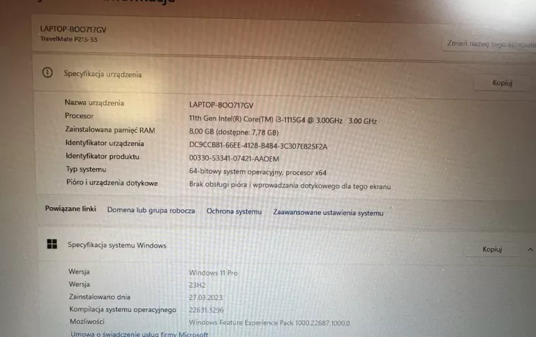 LAPTOP ACER TRAVELMATE P215-53 256GB/8GB!