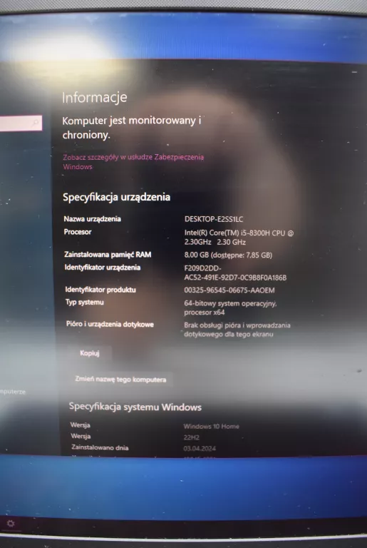LAPTOP ASUS TUF GAMING FX505G I5-8300H/8GB RAM/520GB SSD/GTX1050 #OPIS