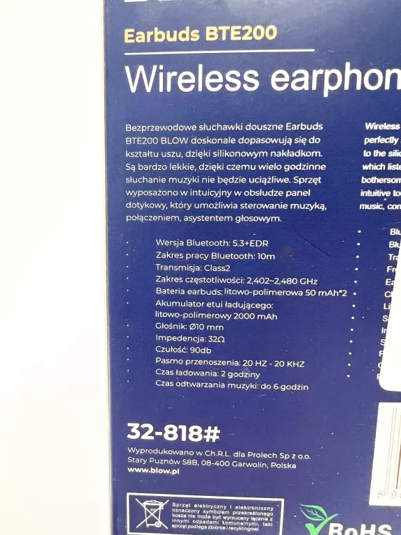SŁUCHAWKI DOUSZNE BT BLOW EARBUDS BTE200