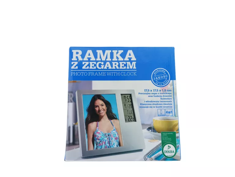 PRECYZYJNY ZEGAR Z RAMKĄ NA ZDJĘCIA TERMOMETREM I BUDZIKIEM