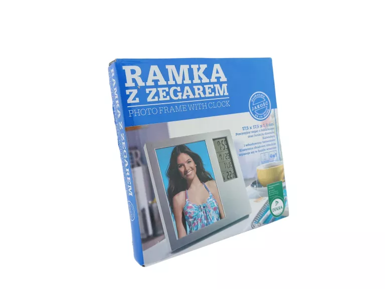 PRECYZYJNY ZEGAR Z RAMKĄ NA ZDJĘCIA TERMOMETREM I BUDZIKIEM