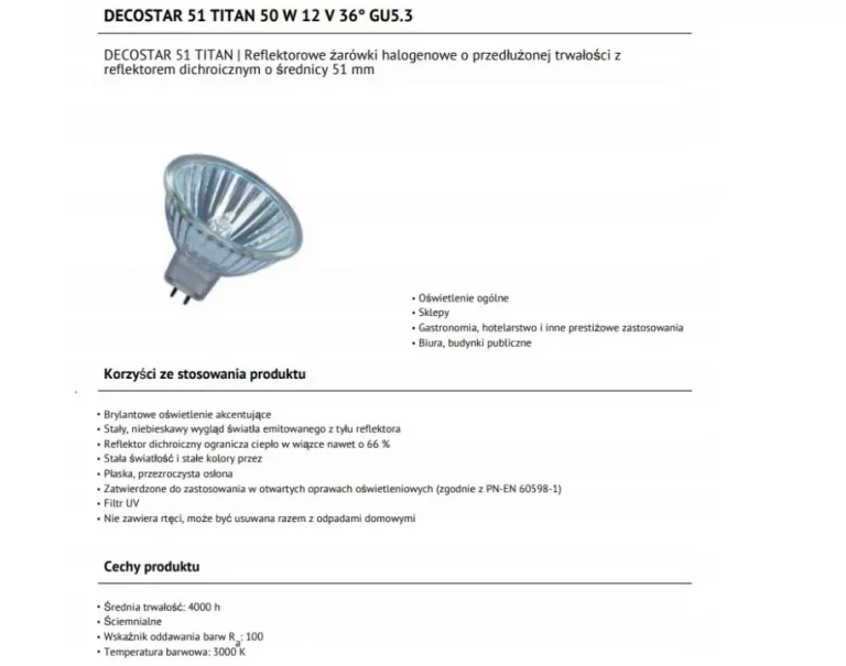 HALOGEN OSRAM DECOSTAR 51 TITAN 12V 50W WFL GU5.3 DICHROIC