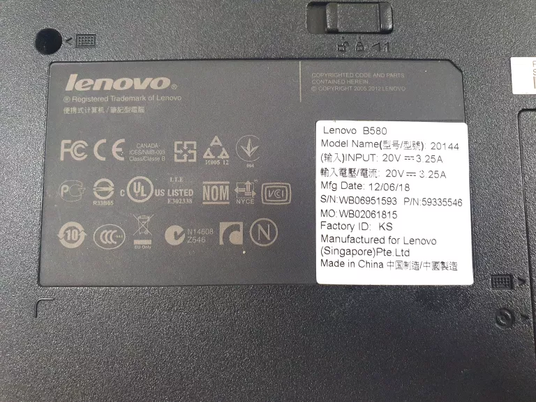 LAPTOP LENOVO B580 + ZASILACZ