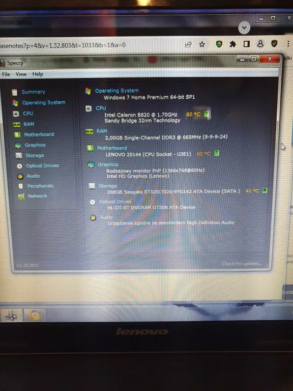 LAPTOP LENOVO B580 + ZASILACZ