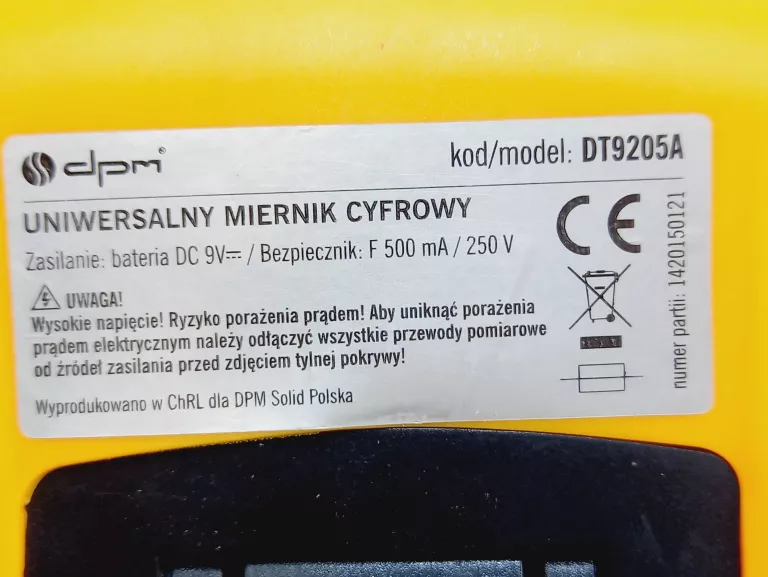 MIERNIK CYFROWY MULTIMETER DT-9205A