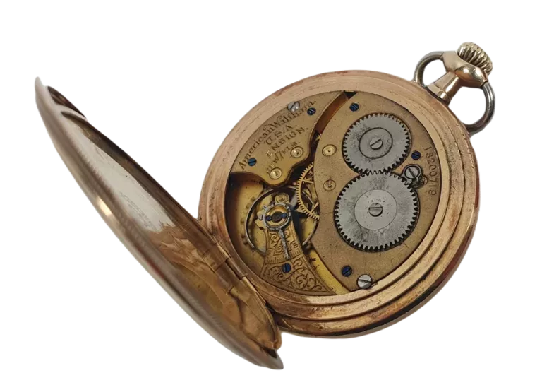 PIĘKNY POZŁACANY ZABYTKOWY ZEGAREK KIESZONKOWY AMERICAN WALTHAM 7 JEWELS