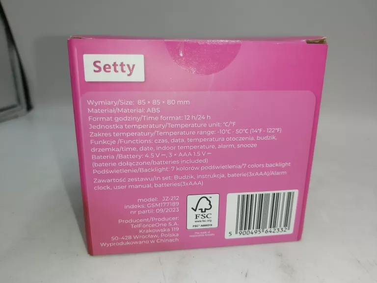 BUDZIK PODŚWIETLANY LED SETTY KOMPLET