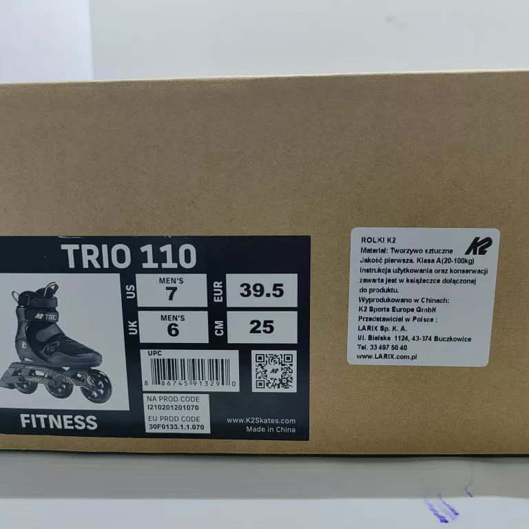 ROLKI ŁYŻWOROLKI FITNESS K2 TRIO 110 R. 39,5 BLACK PUDEŁKO
