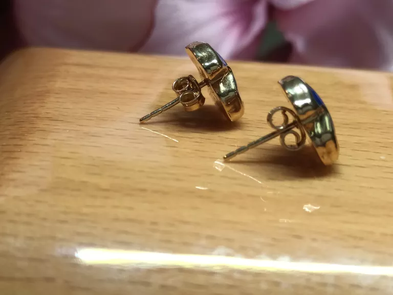 ZŁOTE KOLCZYKI MISIE Z GRANATOWĄ MASĄ 3,12GR/585