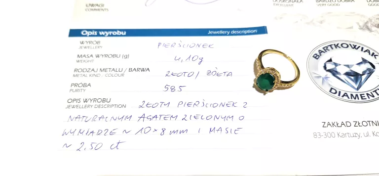 zloty-pierscionek-z-zielonym-agatem-pr585-41g-r19-certyfikat-stan-uzywany