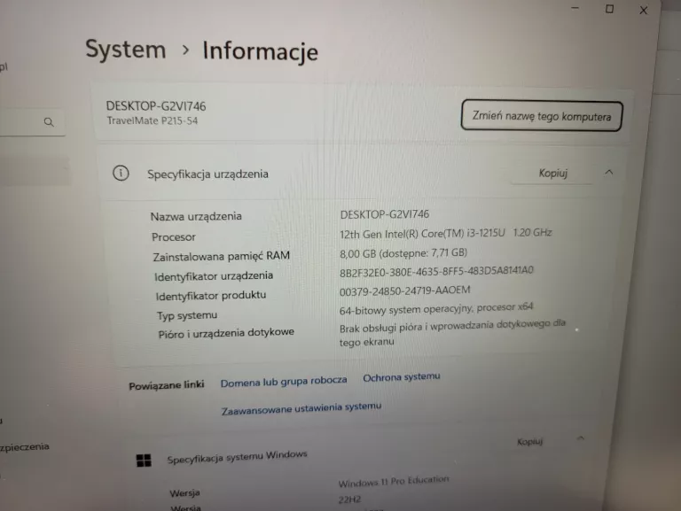 LAPTOP ACER TRAVELMATE P215-54 I3-1215U/8GB/240GB