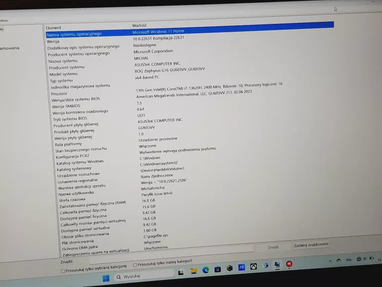 ASUS ROG ZEPHYRUS G16 GU603 I7-13620H 16/512 GB  RTX 4060