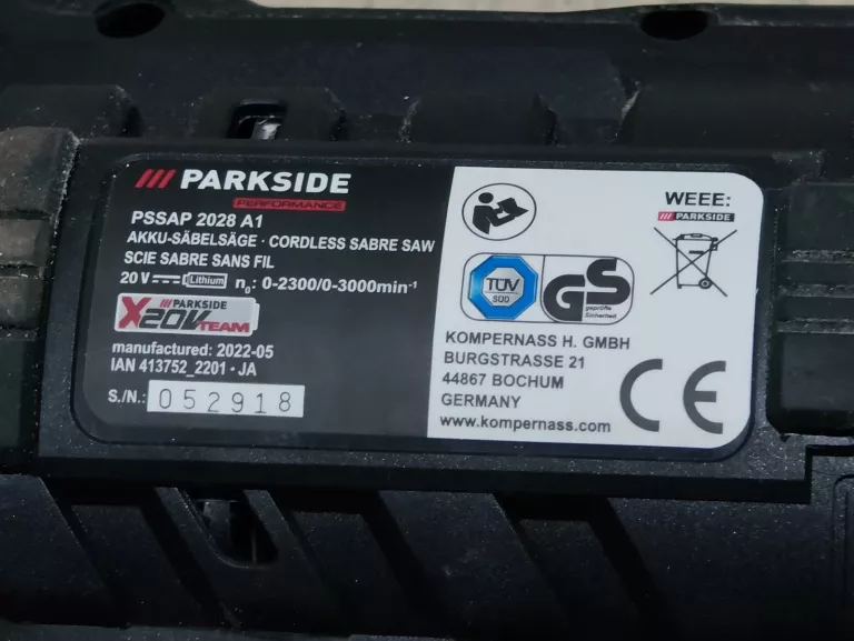 PIŁA SZABLASTA ELEKTRYCZNA PARKSIDE PSSAP A1 2AKU WALIZKA