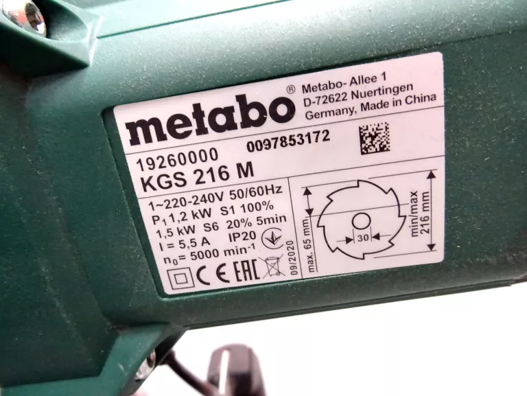 PILARKA UKOSOWA Z POSUWEM METABO 1100W 216 MM KGS 216 M