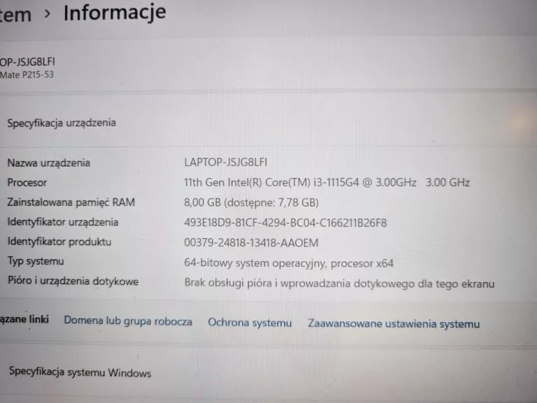 LAPTOP ACER TRAVELMATE P215-53 15,6 " INTEL CORE I3 8/500GB