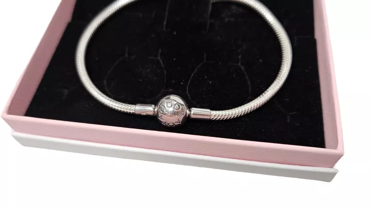 BRANSOLETKA PANDORA 925 15,59G 20CM + CHARMS BŁĘKITNY BRATEK