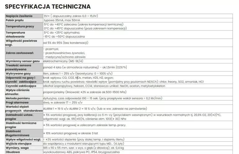 DETEKTOR TLENU GAZU DWUPROGOWY GAZEX DG-9E/4