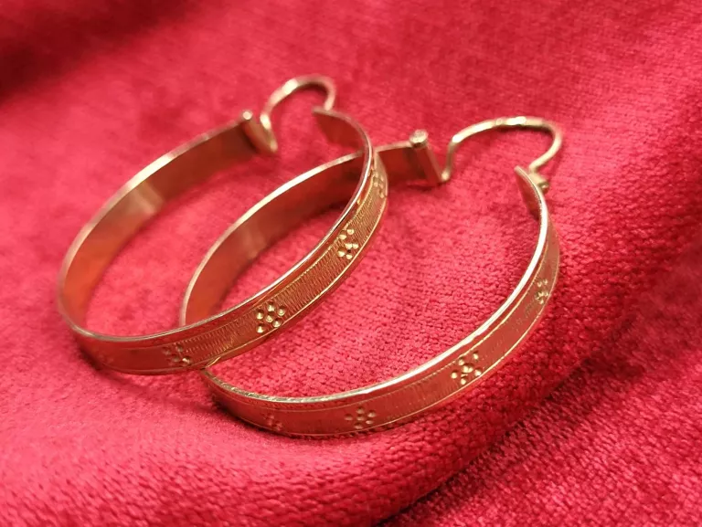 ELEGANCKIE ZŁOTE KOLCZYKI KOŁA ZE WZOREM 14 K PRÓBA 585 ROSE GOLD