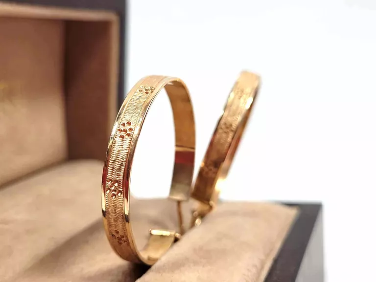 ELEGANCKIE ZŁOTE KOLCZYKI KOŁA ZE WZOREM 14 K PRÓBA 585 ROSE GOLD