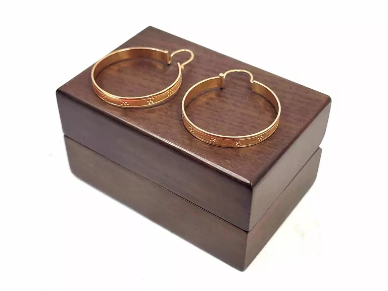 ELEGANCKIE ZŁOTE KOLCZYKI KOŁA ZE WZOREM 14 K PRÓBA 585 ROSE GOLD