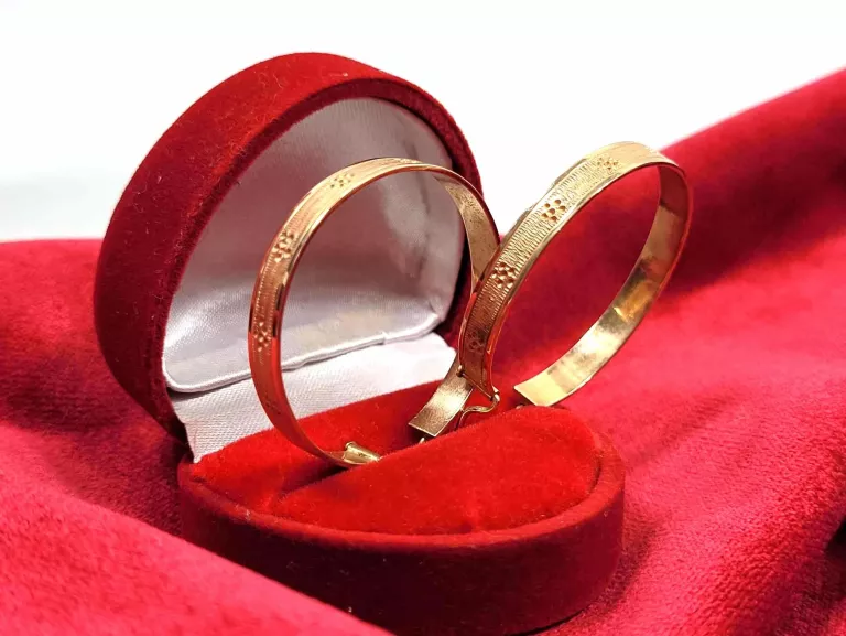 ELEGANCKIE ZŁOTE KOLCZYKI KOŁA ZE WZOREM 14 K PRÓBA 585 ROSE GOLD
