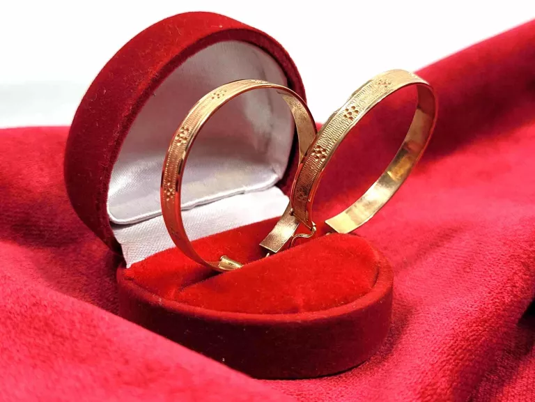 ELEGANCKIE ZŁOTE KOLCZYKI KOŁA ZE WZOREM 14 K PRÓBA 585 ROSE GOLD