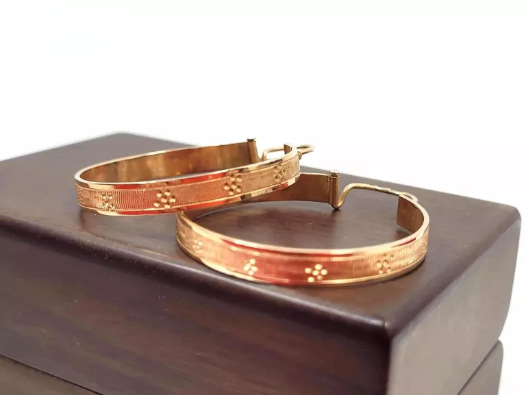 ELEGANCKIE ZŁOTE KOLCZYKI KOŁA ZE WZOREM 14 K PRÓBA 585 ROSE GOLD