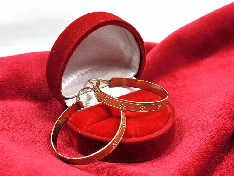 ELEGANCKIE ZŁOTE KOLCZYKI KOŁA ZE WZOREM 14 K PRÓBA 585 ROSE GOLD