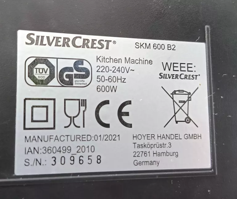 ROBOT KUCHENNY SILVERCREST 600W SKM 600 B2