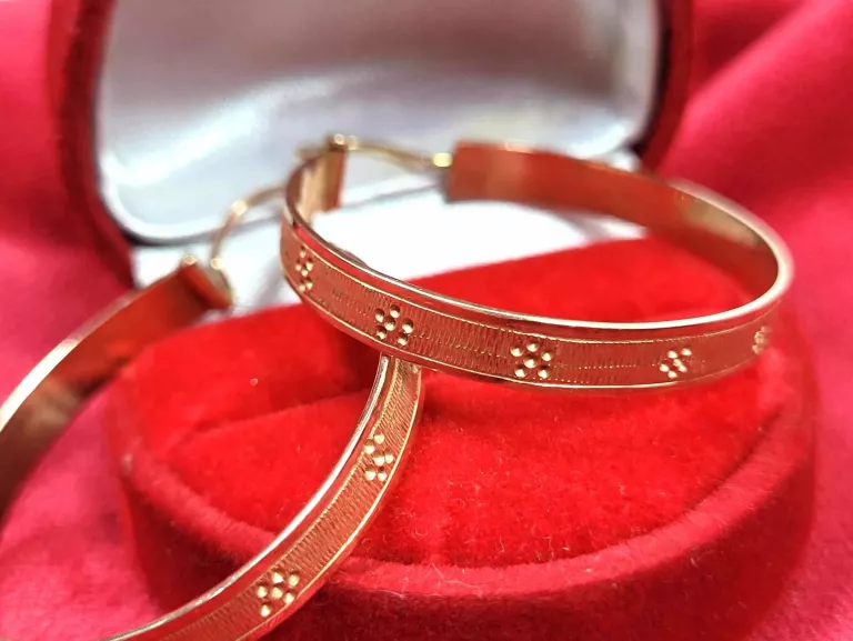 ELEGANCKIE ZŁOTE KOLCZYKI KOŁA ZE WZOREM 14 K PRÓBA 585 ROSE GOLD