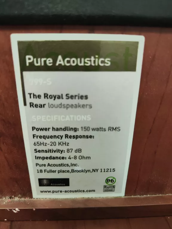 ZESTAW 5 GŁOŚNIKÓW PURE ACOUSTICS THE ROYAL SERIES, OKABLOWANIE
