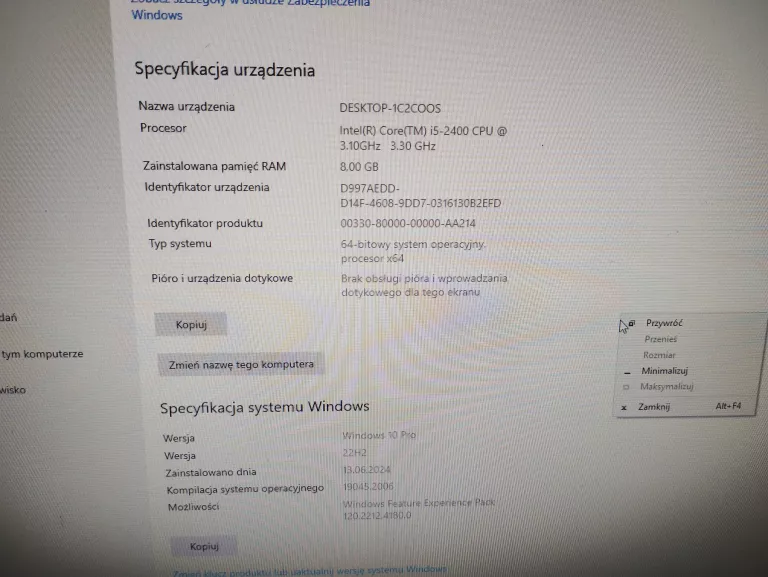 KOMPUTER STACJONARNY SKŁADAK I5-2 8 / 128 GB SSD