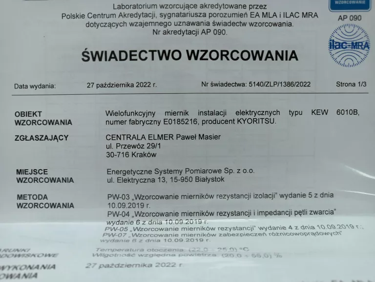 WIELOFUNCYJNY MIERNIK INSTALACJI ELEKTRYCZNYCH - KYORITSU | KEW6010B |