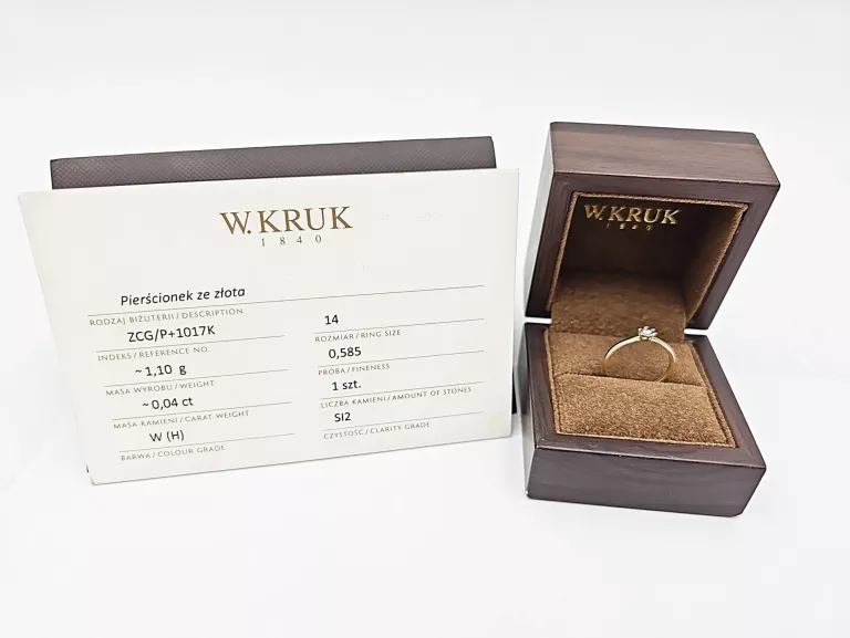 ZŁOTY PIERŚCIONEK "W.KRUK" Z DIAMENTEM 0,04CT S12/H 585 R. 14