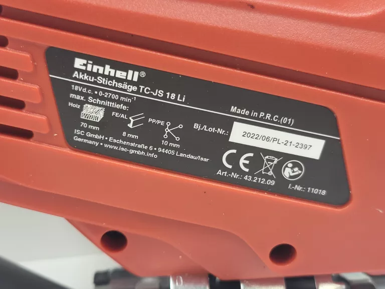 WYRZYNARKA AKUMULATOROWA EINHELL TC-JS 18 LI AKU-2,5AH ŁAD WALIZKA
