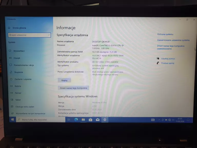 LAPTOP LENOVO THINKPAD T490S/I5-8265U/16GB/240GB