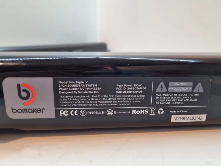SOUNDBAR + SUBWOOFER - BOMAKER TAPIO BT 100W + OKABLOWANIE
