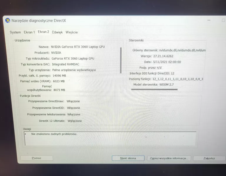 LAPTOP ACER NITRO 5 16/512GB NIVIDA GEFORCE RTX 3060 - POSIADA WADĘ
