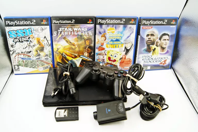 KONSOLA PLAYSTATION 2 + PAD+ KAMERKA EYE TOY + 4 GRY +KABEL + KARTA PAMIĘC