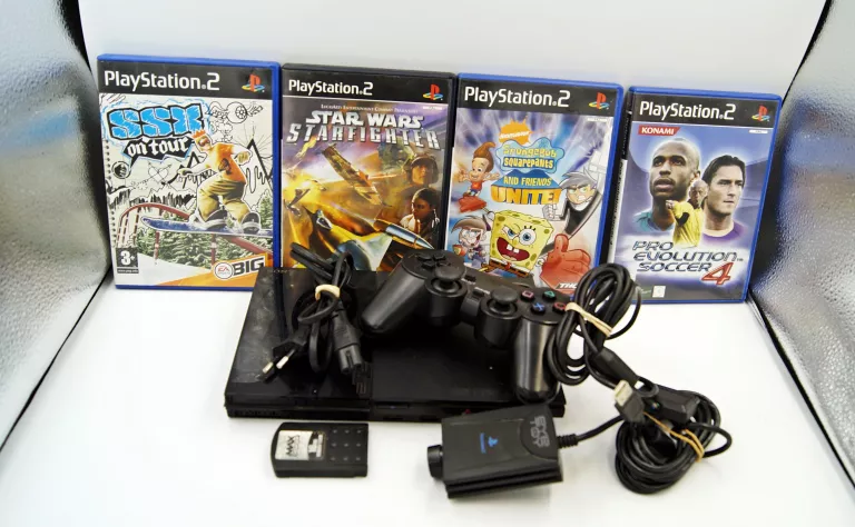 KONSOLA PLAYSTATION 2 + PAD+ KAMERKA EYE TOY + 4 GRY +KABEL + KARTA PAMIĘC