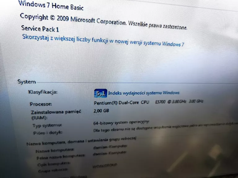 KOMPUTER STACJONARNY INTEL PENTIUM E5700 2/500GB HDD WIN 7
