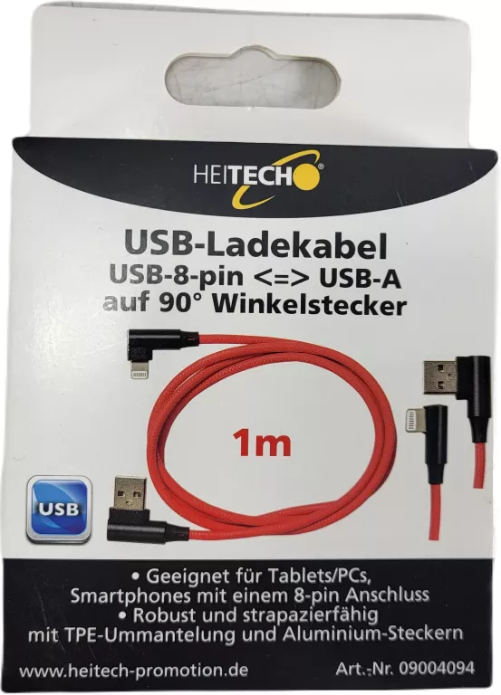 KABEL USB DO ŁADOWANIA USB-A USB-MICRO-B Z WTYCZKĄ KĄTOWĄ 90° 1 M