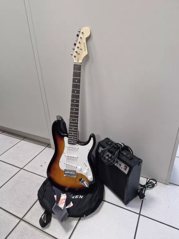 GITARA ELEKTRYCZNA PRESTON + WZMACNIACZ MAX MUSIC GA-16036