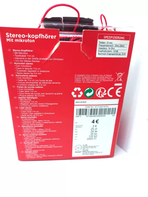 SŁUCHAWKI DOUSZNE STEREO CZERWONE