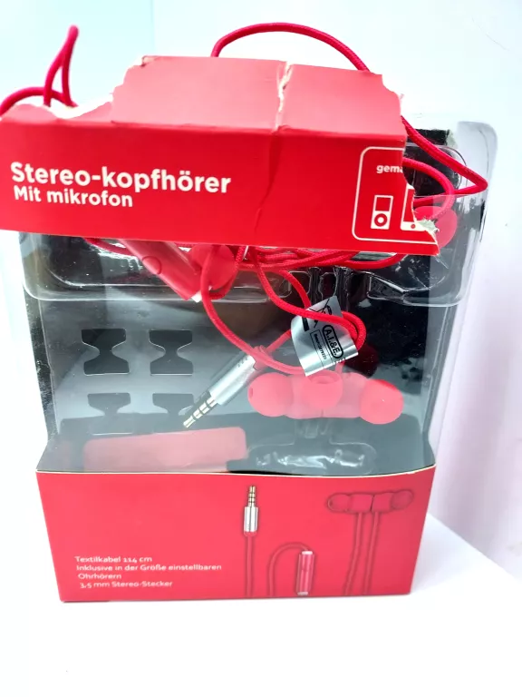 SŁUCHAWKI DOUSZNE STEREO CZERWONE