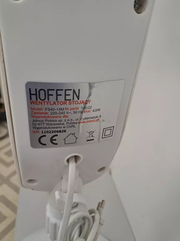 WENTYLATOR PODŁOGOWY HOFFEN FS40-14M BIAŁY