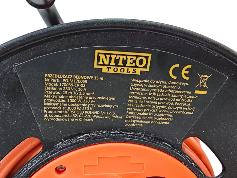 PRZEDŁUŻACZ BĘBNOWY NITEO TOOLS 4 GNIAZDA 15M 3 X 1,5MM 170059-CR-02