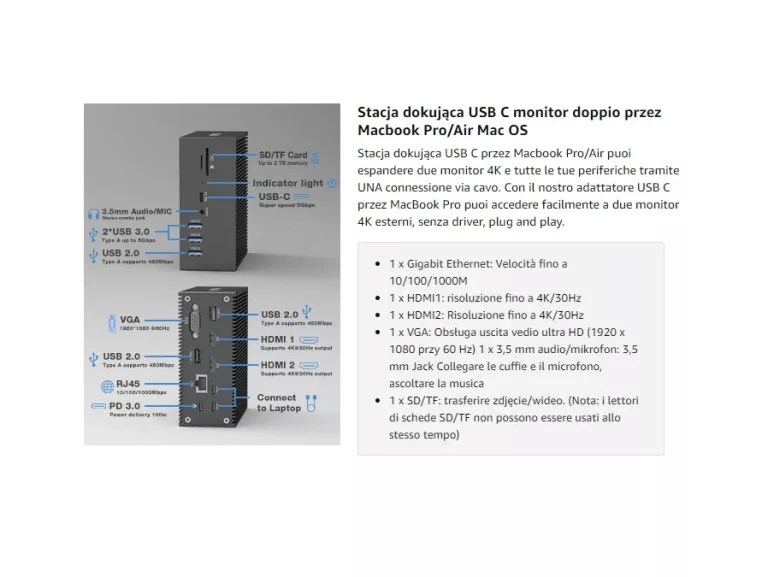 STACJA DOKUJĄCA 16 W 2 OBERSTER OB-DC006B MACBOOK PRO/AIR