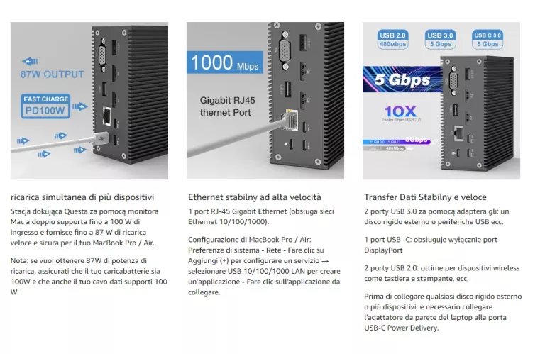 STACJA DOKUJĄCA 16 W 2 OBERSTER OB-DC006B MACBOOK PRO/AIR